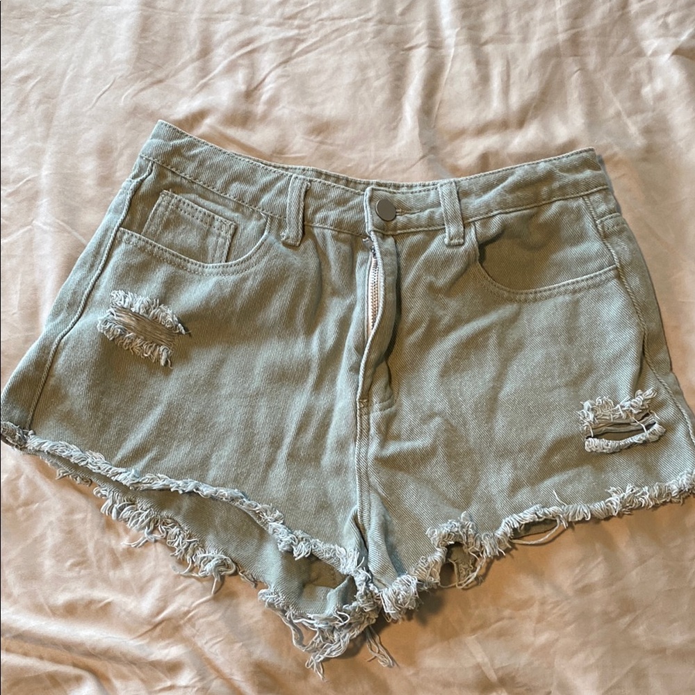 SHEIN Gray Frayed Hem Jean Shorts